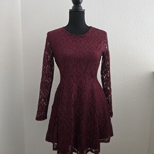 Altar'd State Deep Red Lace Long Sleeve Dress